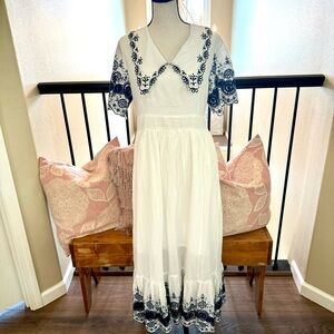 White and blue lace maxi dress navy blue lace
